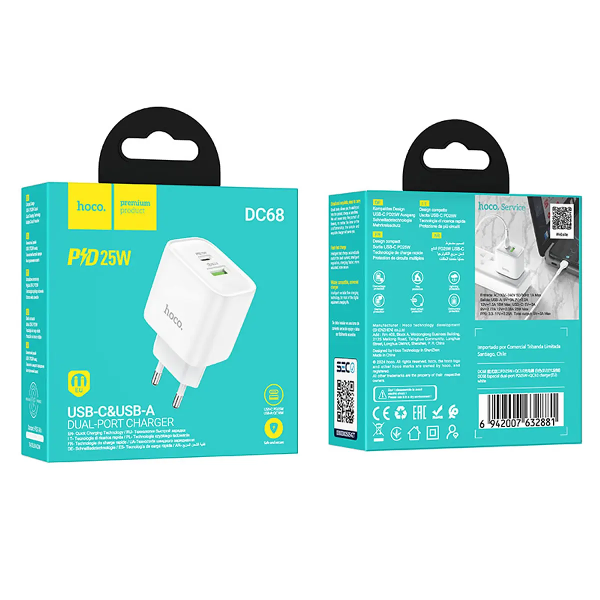 Adaptador HOCO 25W Carga Rápida (Doble entrada)